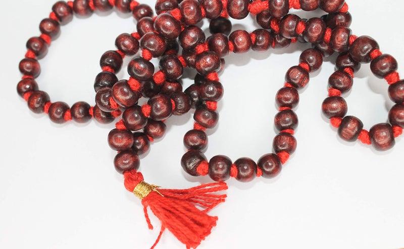 IS4A 8mm Red (Rosewood) Wood Japa Mala Beads Necklace Beads 108 + 1 Hand Knotted Meditation Prayer - Image 3